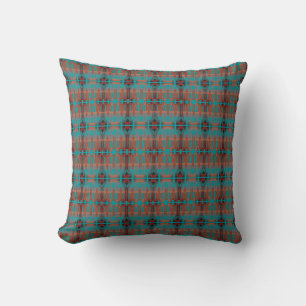 Coussin Orange Turquoise Noir Méditerranée Petites Carreau