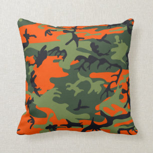 Coussin Orange, vert, camouflage noir Camo