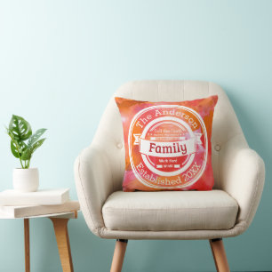 Coussin Orange Watercolor Family Rules, Nom Année