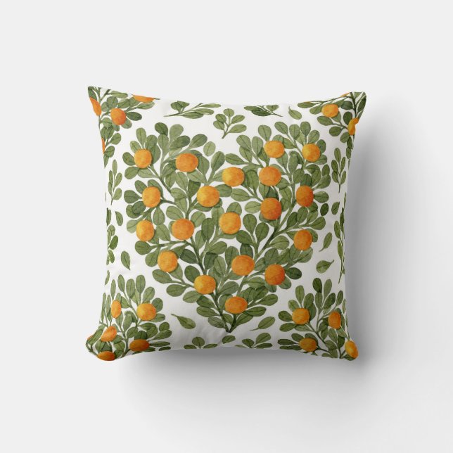 Coussin Oranges cardiaques : Branches vertes Amour. (Recto)