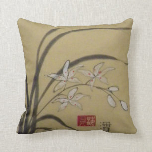 Coussin Orchidée de Sumi-e par Chelsea McGraw