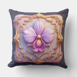 Coussin Orchidée élégante dans un cadre doré complexe