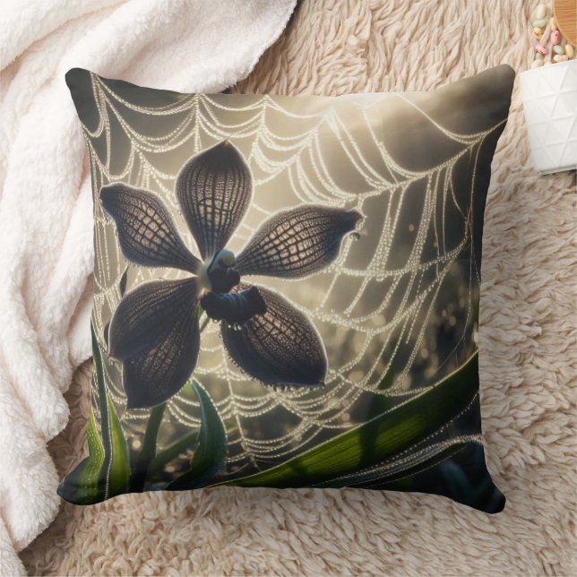 Coussin Orchidée noire Spiderweb Floral (Couverture)