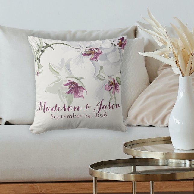 Coussin Orchidées blanches classiques Cadeau Mariage perso (Créateur téléchargé)