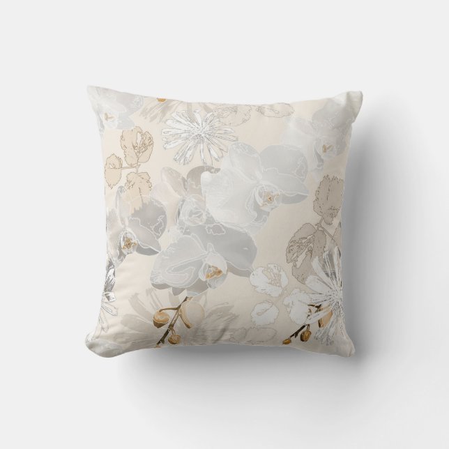 Coussin Orchidées blanches sur une crème légère  (Recto)