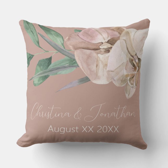Coussin Orchidées d'aquarelle romantique sur Dusty Blush (Recto)