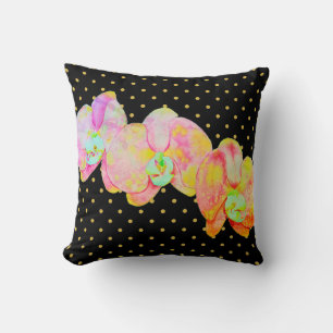 Coussin Orchidées des Caraïbes, fleurs d'aquarelle tropica