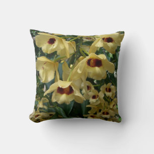 Coussin Orchidées Jaunes et Maroon Élégant Floral