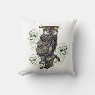 Coussin Orchidées vertes de hibou doré