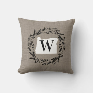 Coussin Oregon Rustic Wreath Monogramme Jeu d'oreiller