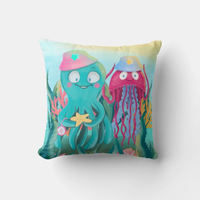Coussin Oreille de poulpe mignonne et méduse (Recto)