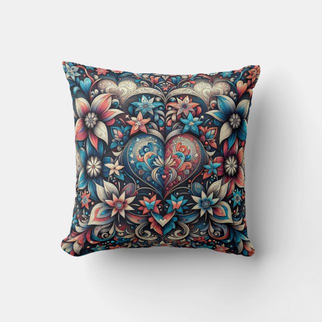 Coussin "Oreiller à lancer centré sur le coeur floral (Recto)