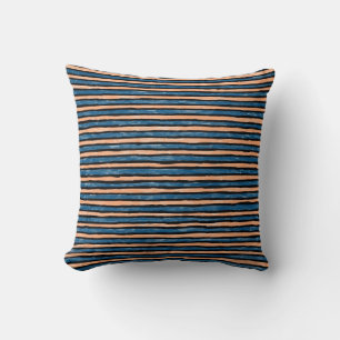Coussin Oreiller, rayures peintes, bleu et orange