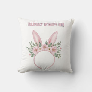 Coussin Oreilles de lapin d'aquarelle avec fleurs