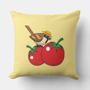Coussin Organic lover Sparrow Eating Red Tomato