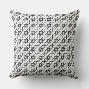 Coussin Oriental Gris Blanc Japon Yukata Motif géométrique