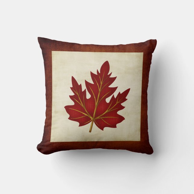 Coussin orienté d'automne rouge de feuille (Recto)