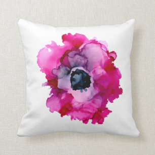 Coussin ORIGINAL rose pivoine peint à la main blanc/fuchsi