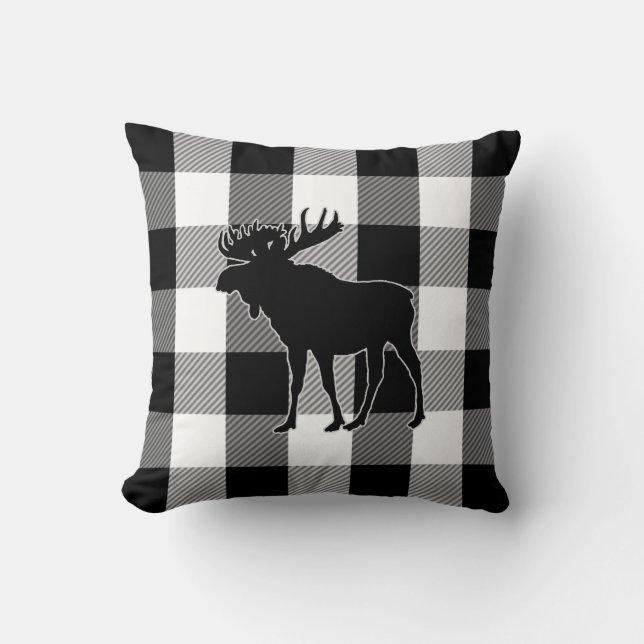 Coussin Orignaux blancs noirs de plaid de bûcheron du (Recto)