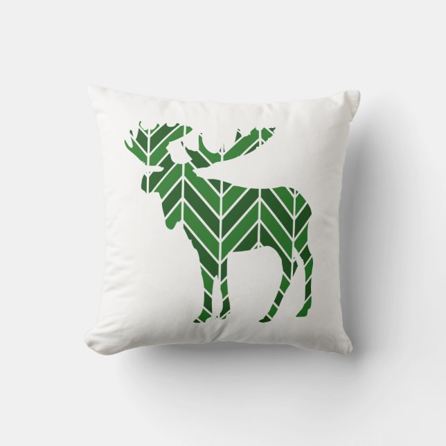 Coussin Orignaux verts de Chevron (Recto)