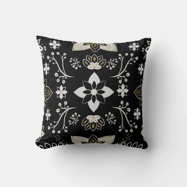 Coussin Ornate black and white floral pattern  (Recto)