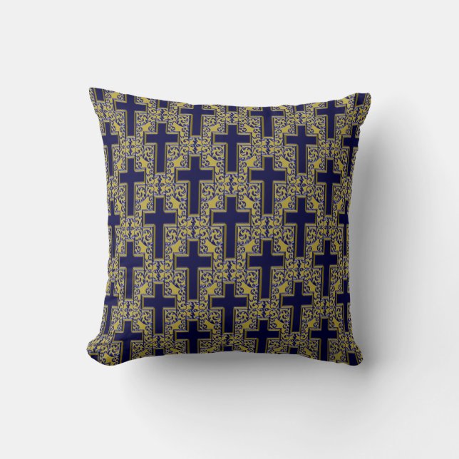 Coussin Ornate Cross-24 Bleu et Or (Recto)
