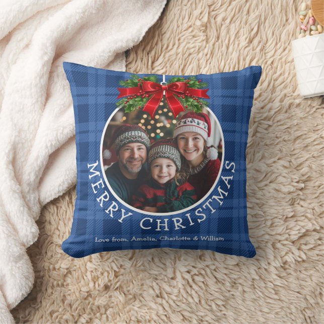 Coussin Ornement de boule de Noël Photo Bleu Buffalo Plaid (Couverture)