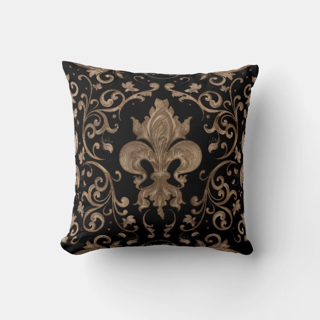 Coussin Ornement de luxe Fleur de lis - noir et or (Recto)
