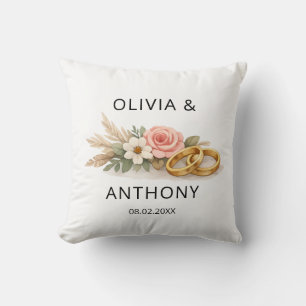 Coussin Ornement de mariage à fleurs rose rose bohème rust