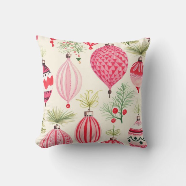 Coussin Ornement de Noël rouge rose (Recto)