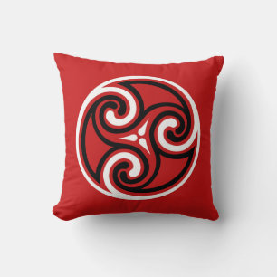 Coussin Ornement de Triskele celtique, rouge, noir et blan