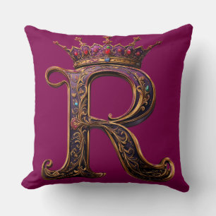 Coussin Ornement doré 'R' orné de diamants