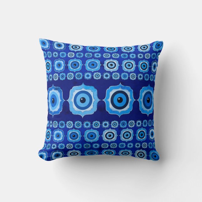 Coussin Ornement en carreaux de yeux maléfiques - Verre bl (Recto)