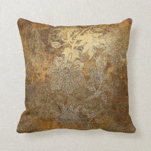 Coussin Ornement floral vintage en bronze d'or sale