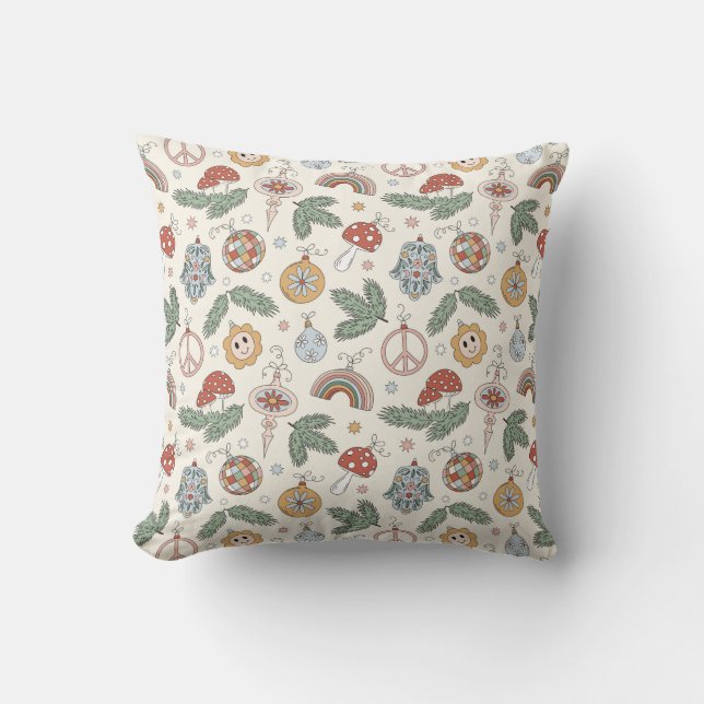 Coussin Ornements de Noël anciens et panneaux de paix (Recto)