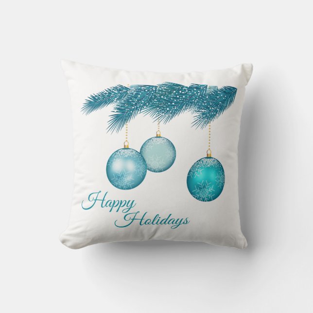 Coussin Ornements de Noël en neige bleue et flocons de nei (Recto)