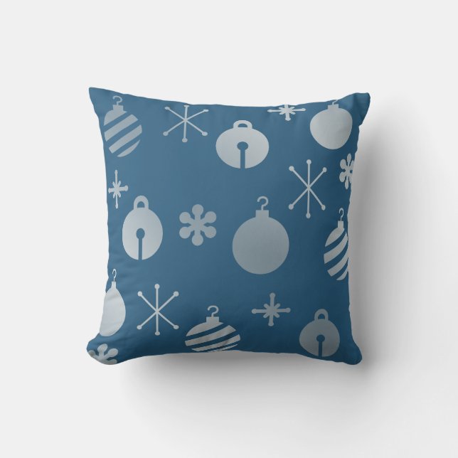 Coussin Ornements de Noël rétro Argent bleu (Recto)