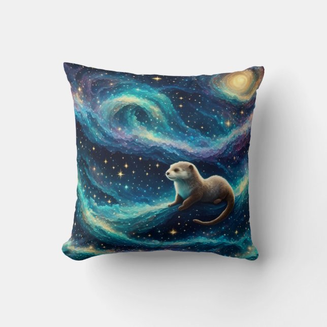 Coussin Otter dans un océan étoilé (Recto)