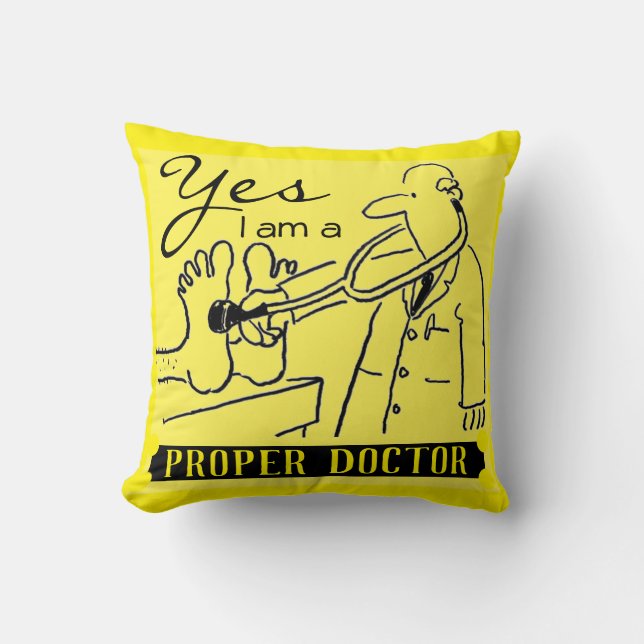 Coussin Oui, je suis un médecin compétent. Noir & Jaune. (Recto)