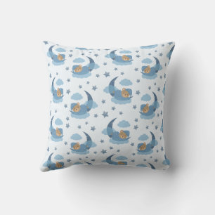 Coussin Ours Bébé Couché Bleu Sur Lune Nuages & Étoiles