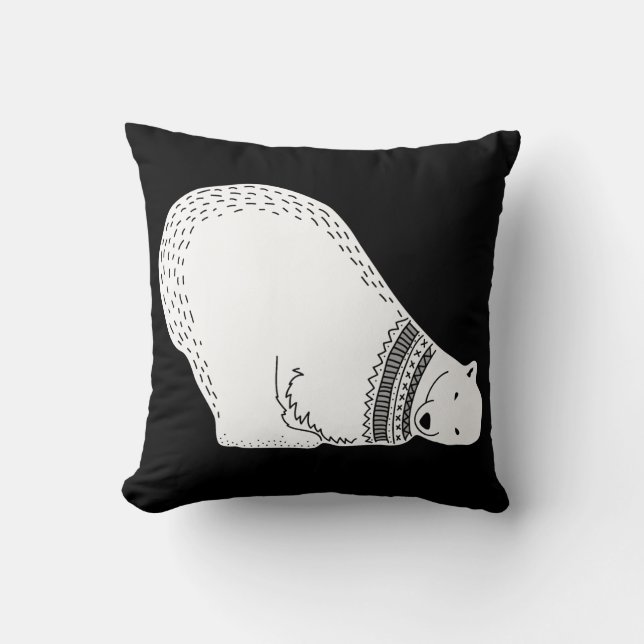 Coussin Ours blanc mignon noir et blanc (Recto)
