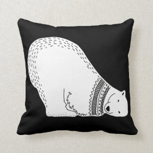Coussin Ours blanc mignon noir et blanc