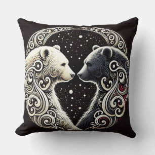 Coussin Ours blancs et noirs dans un design Yin Yang
