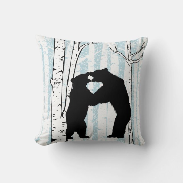 Coussin Ours customisés en Amour Forêt de bouleaux Jeu d'o (Recto)