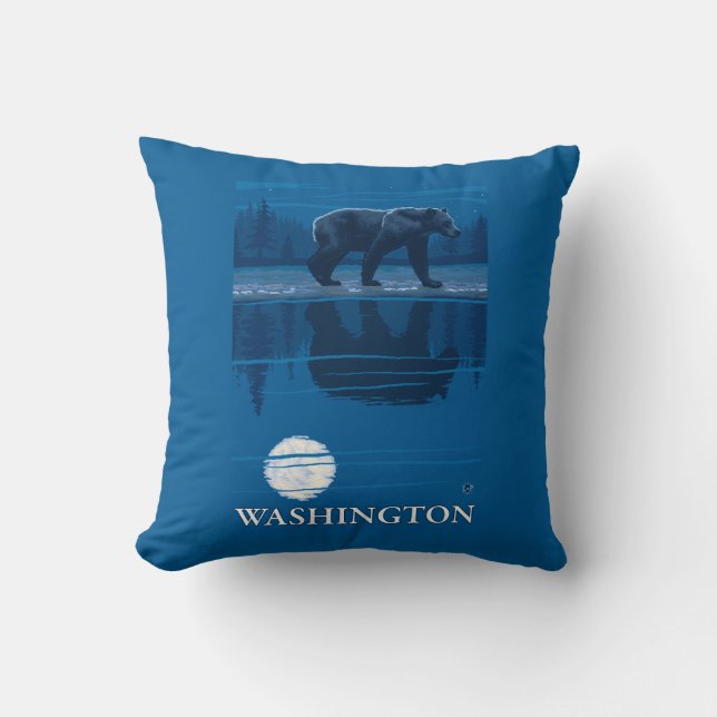 Coussin Ours dans le clair de lune - Washington (Recto)