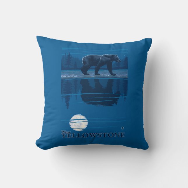 Coussin Ours dans le clair de lune - Yellowstone (Recto)