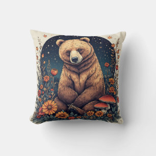 Coussin Ours dans une forêt colorée avec des étoiles et de