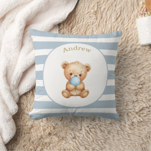 Coussin Ours en peluche à rayures minimalistes personnalis
