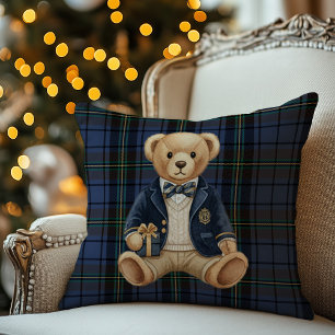 Coussin Ours en peluche carreaux prépa Luxe