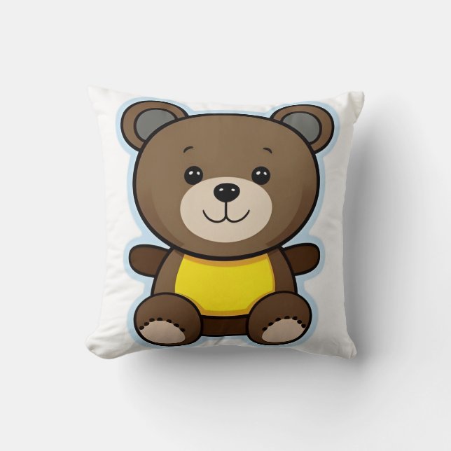 Coussin Ours en peluche marron mignon dessin animé (Recto)